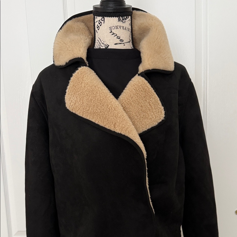 Women's Black and Tan Shearling Jacket